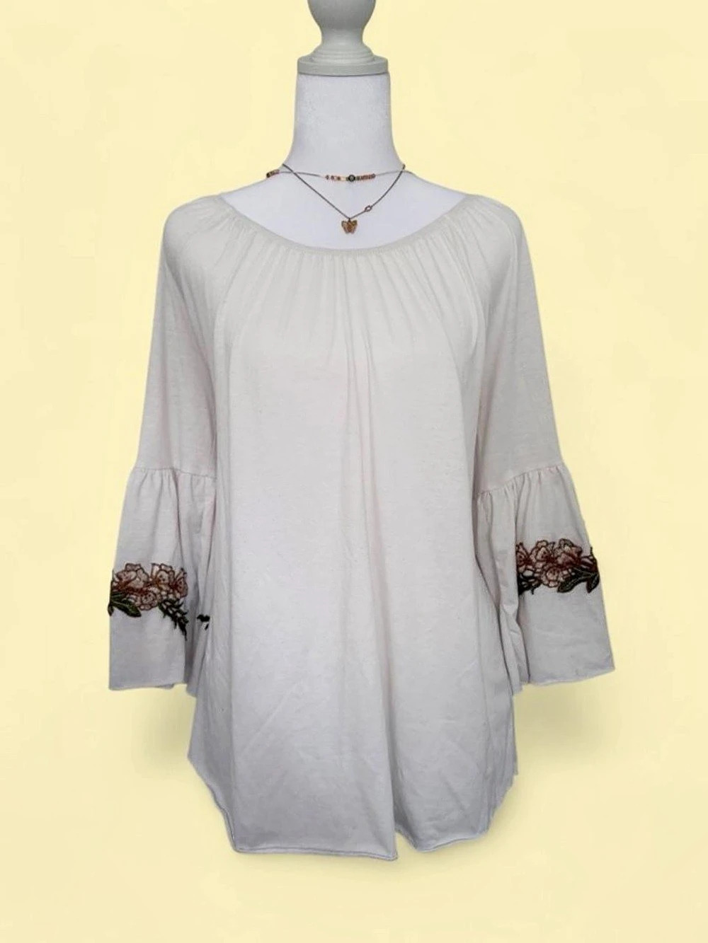 Blue Mood Floral Bell Sleeve Blouse in White